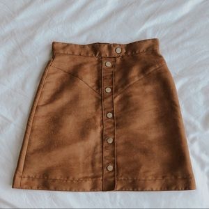 Suede button front skirt